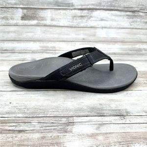 Vionic Ryder Mens Size 9 US Grey Black Comfort Thong Style Flip Flop Sandals